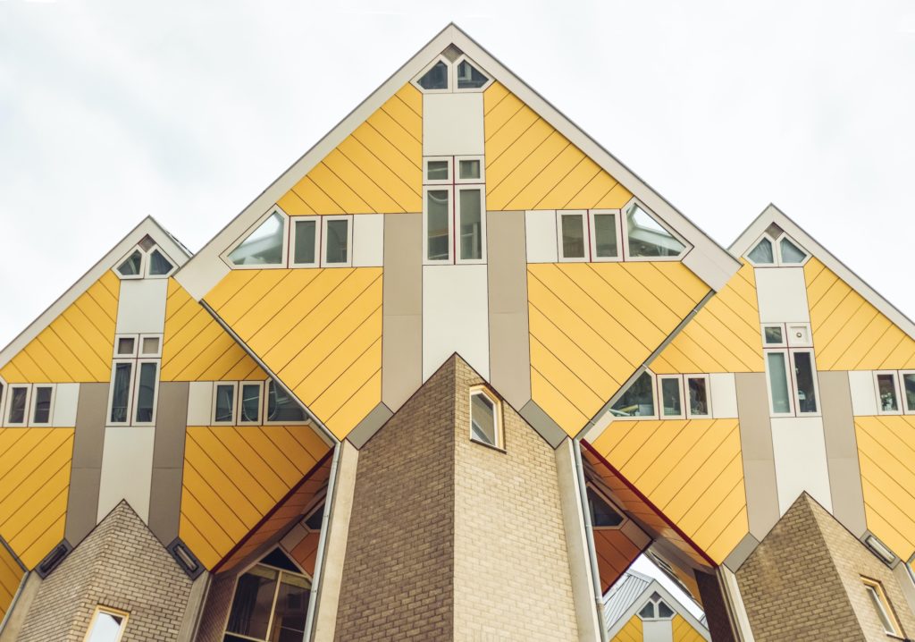 Famous Netherlands yellow optical illusion houses.