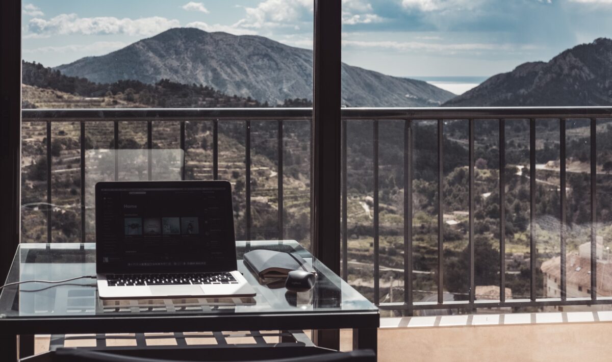 an inspirational remote working destination overlooking a striking mountain view