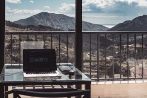 an inspirational remote working destination overlooking a striking mountain view
